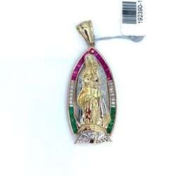 14Kt Two Tone Gold Colorful CZ Virgin Mary Pendant 7.60g 192390/13