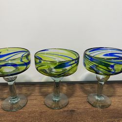 Blue & Green Margarita Glasses - SET OF 3 