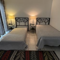 Bedroom Furniture (2 trundle twin beds with headboards, 2 side tables, 2 lamps