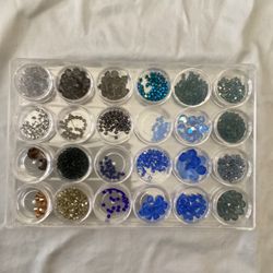 Jewelry Making Crystal Beads Blue/Gray/Asst Czech/Swarovski Assorted Sizes in Plastic Storage
