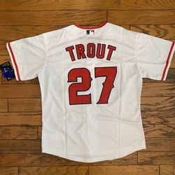 $45 White And Red Mike Trout Los Angeles Angels Jersey