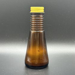 Vintage Brown Glass Bottle Yellow Metal Lid Syrup Food Coloring 