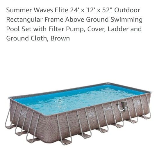 Summer Waves Elite 24' x 12' x 52" Outdoor Rectangular Frame Above Ground ELITE  Swimming Pool Set with Filter Pump