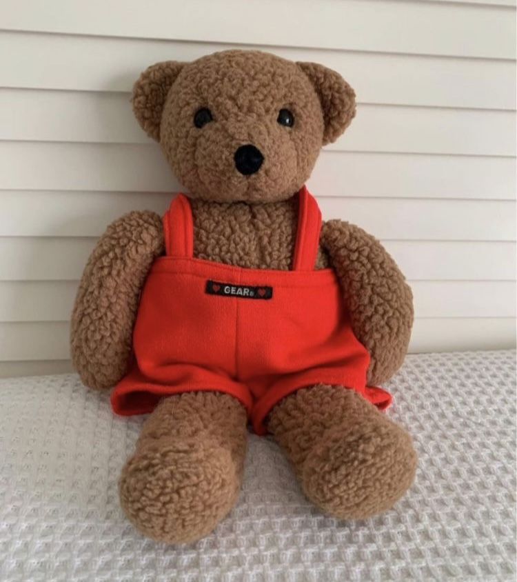 Vintage Gund Gear Bear Brown 1986 Red Overalls RARE 16”