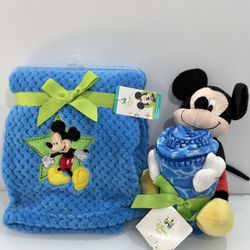 Mickey Mouse Newborn Baby Blanket Set Of 2 W Plush