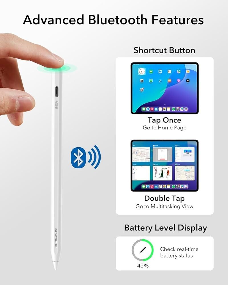 ESR Geo Digital iPad Pencil Findmy Compatible with Apple iPad 2018-2025,with Easy Shortcuts for Apple iPad A16/10/9/8 & Air 13/11 & Pro 12.9/13/11 & M