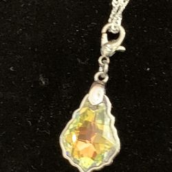 .925 Silver Necklace With Authentic Swarovski Yellow Iridescent Crystal Pendant 