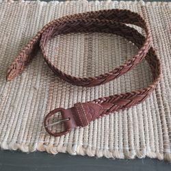 Dockers Genuine Leather Braided Belt Brown Sz 38W Leather Buckle Normal Wear