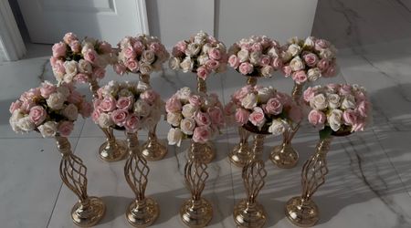 10pcs Golden Wedding Centerpieces with realistic roses flowers