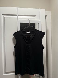 Calvin Klein Black blouse with faux leather trim size large