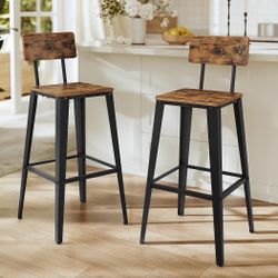 2 Bar Stools, Bar Height Stools, 29.1 Inches Tall Barstools with Back, Counter Bar Chairs for Kitchen Island, Steel Frame, Industrial S