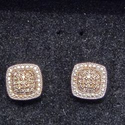 Champagne and Clear Diamond Pierced Earrings 