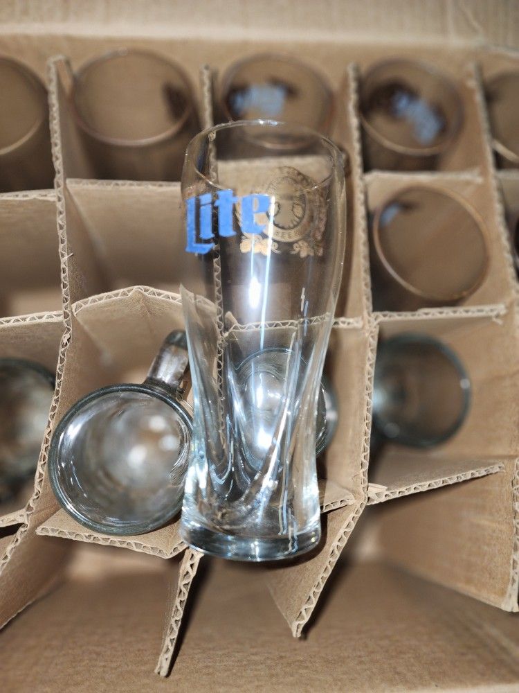 Vintage Miller Lite Beer 7" Pilsner Glasses | Gold Rim | Etched Logo & more