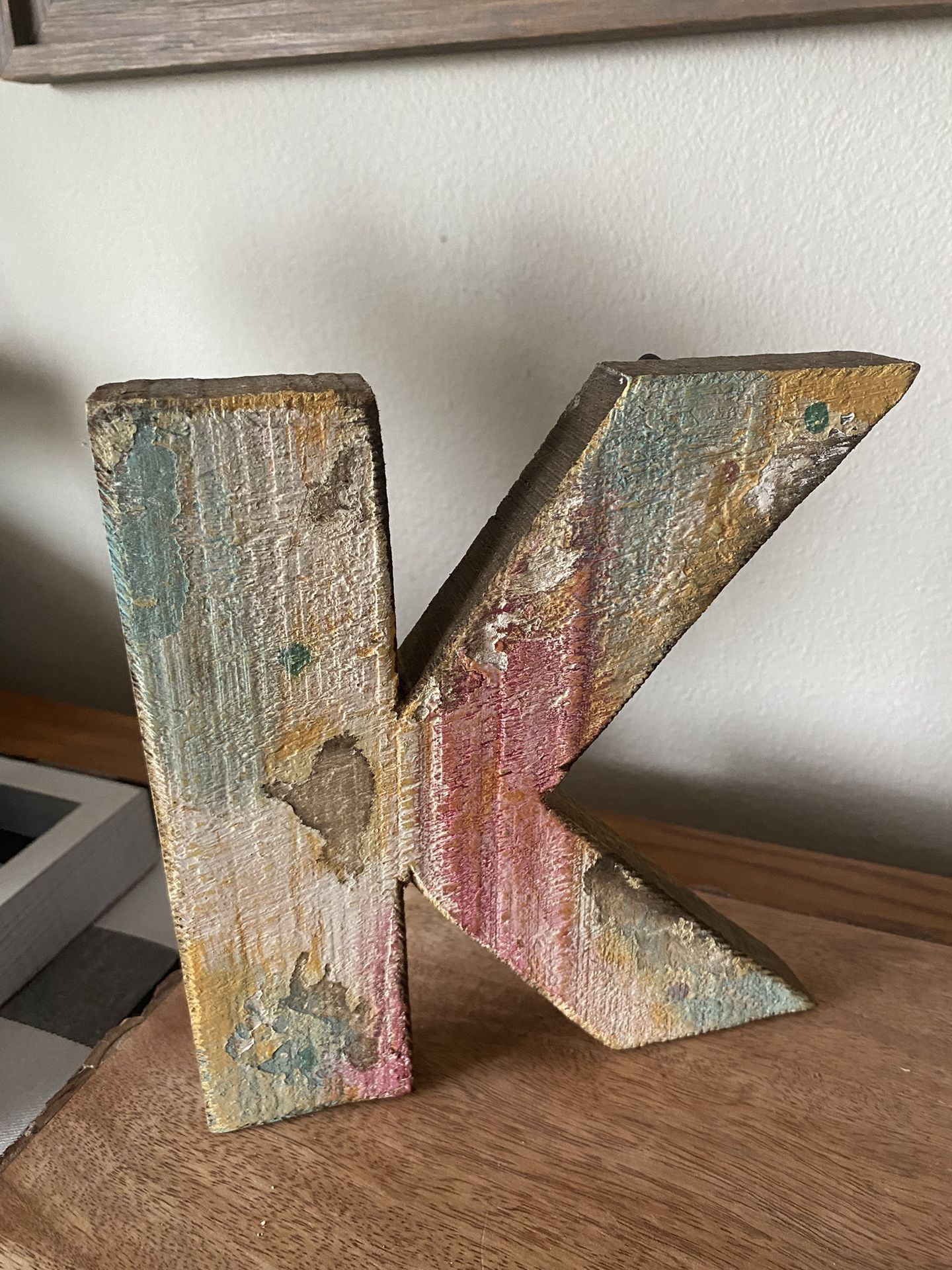 Wooden letter K home accent