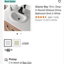 19 in. Drop-In Round Bathroom Sink, New In Box
