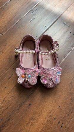 Girls Pink Glitter Butterfly Mary Jane Shoes