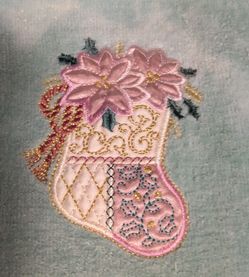Appliques Only Embroidered Pink Floral Christmas Stocking Towels Are Faded