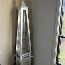 92” Tall Silver Painted Pyramid made of wood and glass 