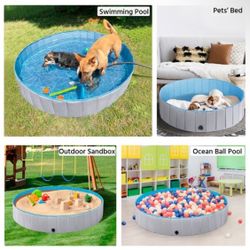 Yaheetech Foldable Dog Pool 63 x 12 Inches Collapsible Hard Plastic Pet Swimming Pool Portable Dog Bath Tub Puppy Cat Shower Pet Wading Pool for Outdo