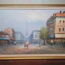 Signed Paris Street Painting, Acrylic On Board