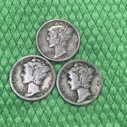 3 Consecutive Mercury Silver Dimes 