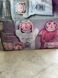Home Accents Holiday Home Depot Halloween Animated LED 3 ft Good and Evil Pumpkin Twins