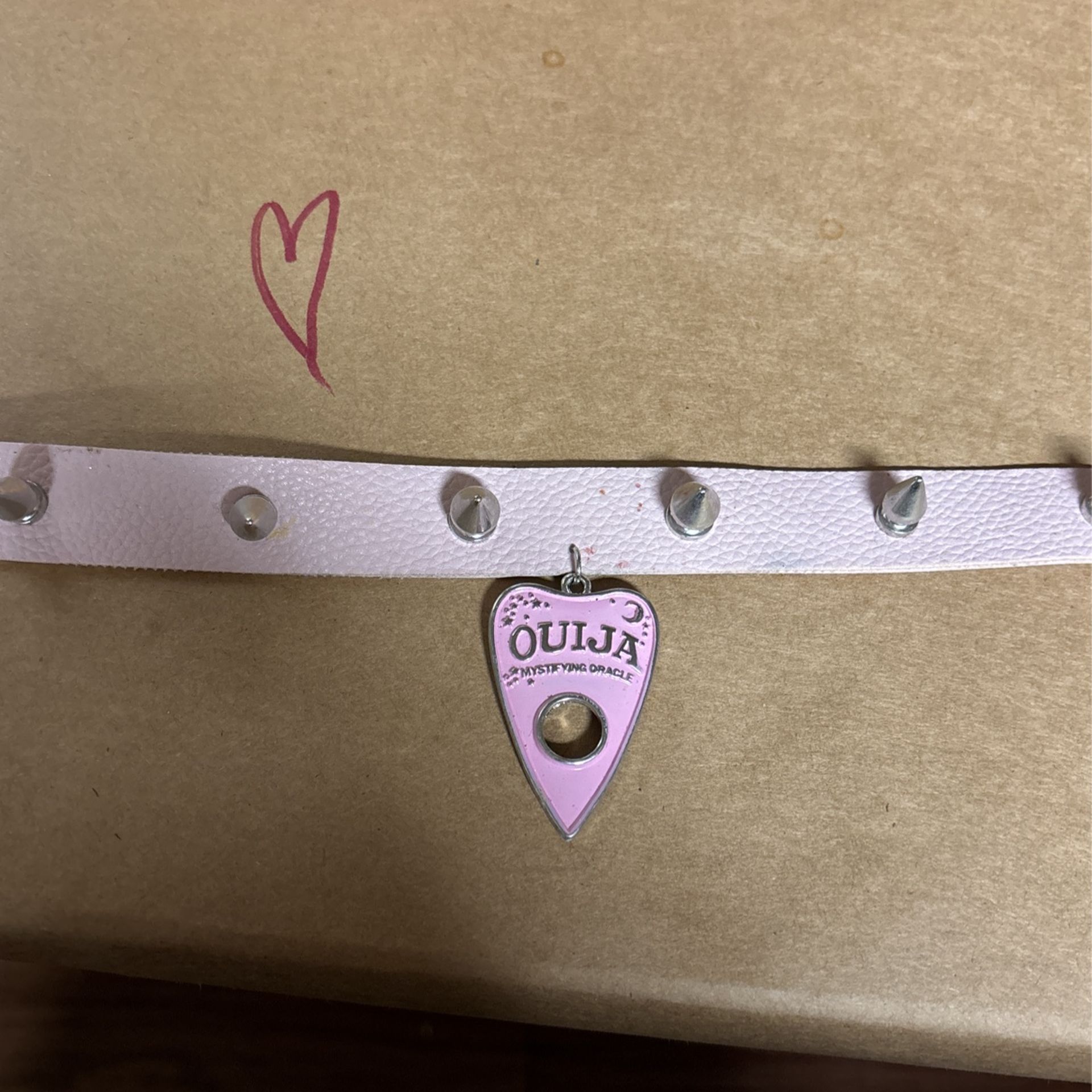 Pink Leather Choker With Spikes And Ouija Symbol
