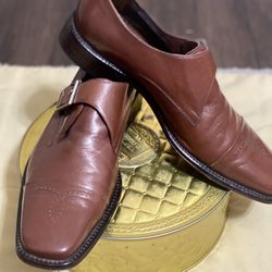 DOM AMORIM - Vero Cuoio Italian Leather Monk-Strap Loafers Mens Cognac Brown Size 51(US 8.5-9.0)