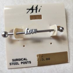 SILVER SURGICAL STEAL " LOVE " INDUSTRIAL BARBELL