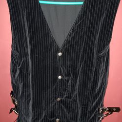 Misfits  Alt Wear Gothic Vampire Black Pinstripe Velvet Vest w/ Vinyl Side Buckles  Sz Med