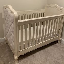 Bertini Tinsley 3-in-1 Upholstered Crib + Matching Changing Table Topper – Elegant Nursery Set