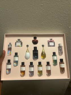 region shows a luxury fragrance discovery set from Dior, containing a curated selection of their iconic mainstream and exclusive La Collection Privée 