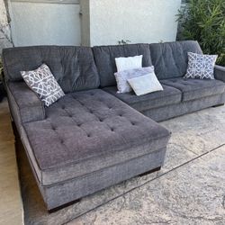 Grey Plush Sectional Couch