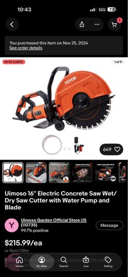 Uimoso 16'' Electric Concrete Saw Wet/Dry Saw Cutter with Water Pump and Blade