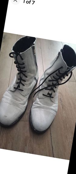 Straight To Hell Division Black Leather Combat Boot Painted White Size 11 Men