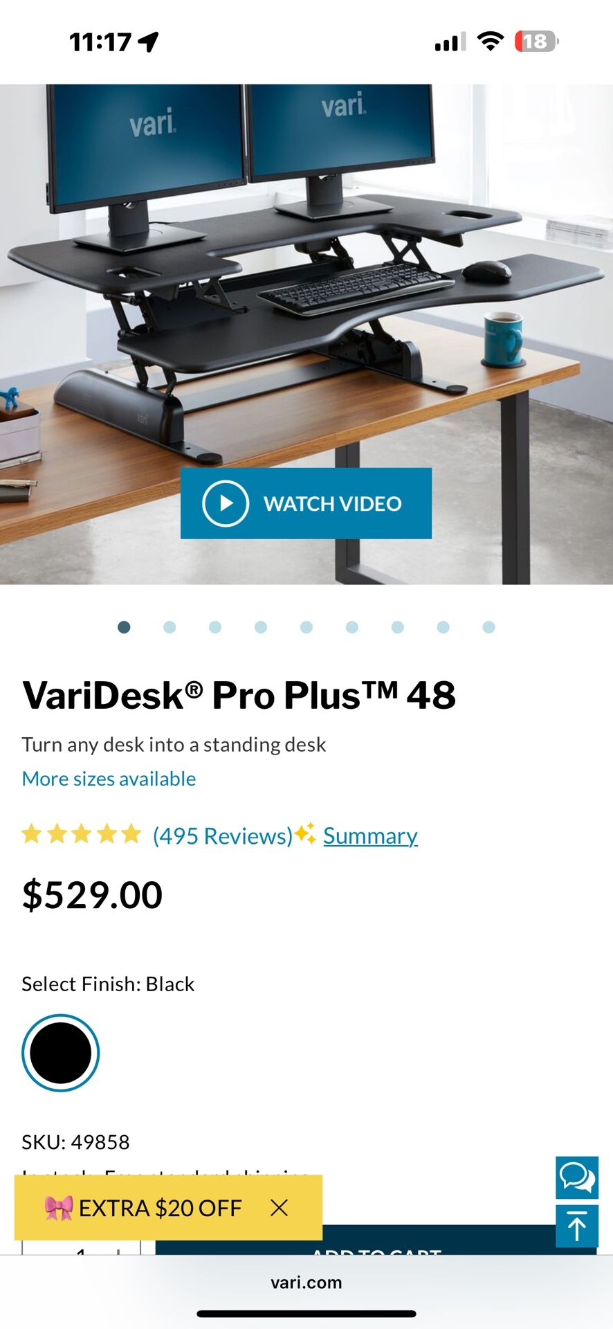 VariDesk Pro Plus 48 With Dual Monitor Arms 