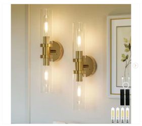 16.5 in. 2-Light Brushed Gold Rechargeable Battery Operated Wall Sconce Light (Set of 2)  Dimmable LED