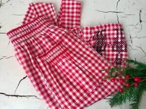 VTG Skirt Apron Smocked Red Gingham Half Black Cross Stitch Folk Couple