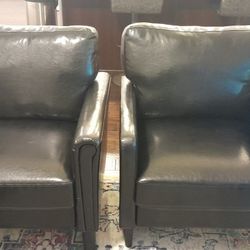 2 Black Faux Leather Armchair - $100 Total For Both