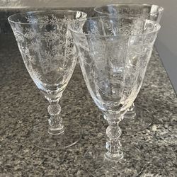 3 Vintage Fostoria Navarre Crystal Water Goblets - EXCELLENT Condition