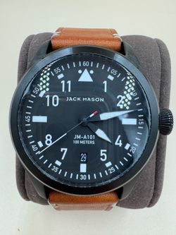 Jack Mason JM-A101-005 Aviation Black PVD Pilot Watch Leather Strap 42mm - Rare