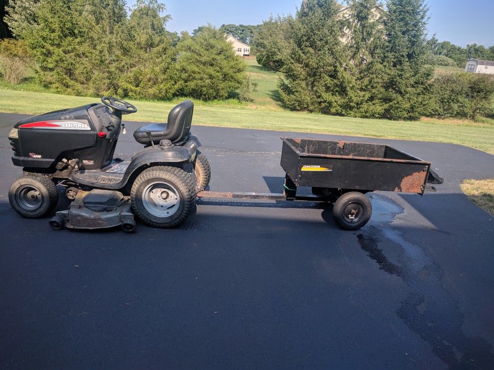 Craftsman Lawn Tractor with Bagger and Cart for hauling