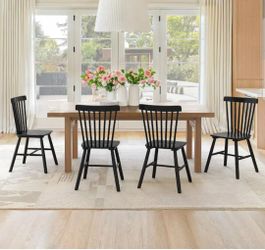 Black Solid Wood Dining Chairs with Curving Spindle Back for Kitchen and Dining Room (Set of 4