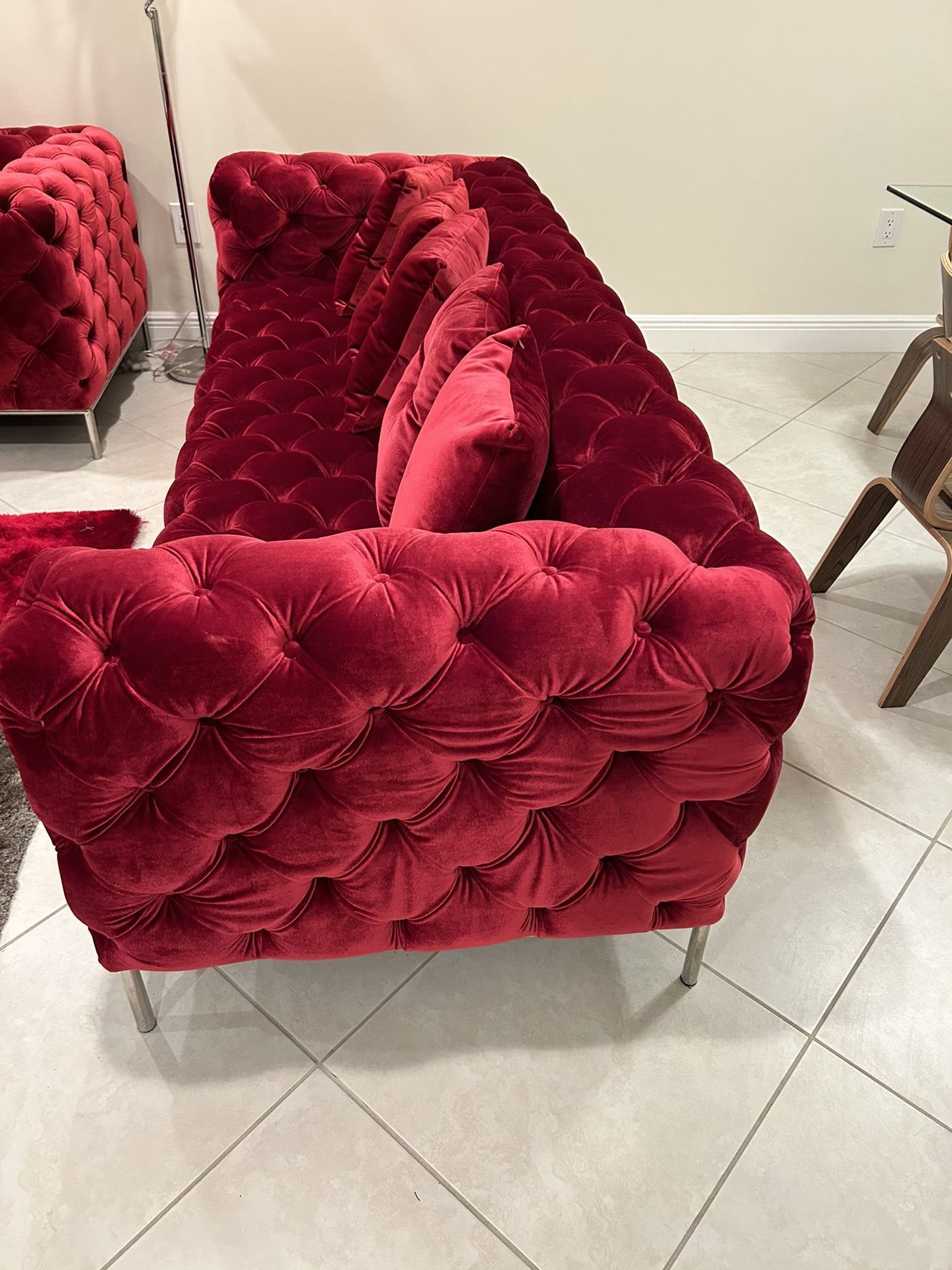 Red velvet contemporary Love Seat And Couch