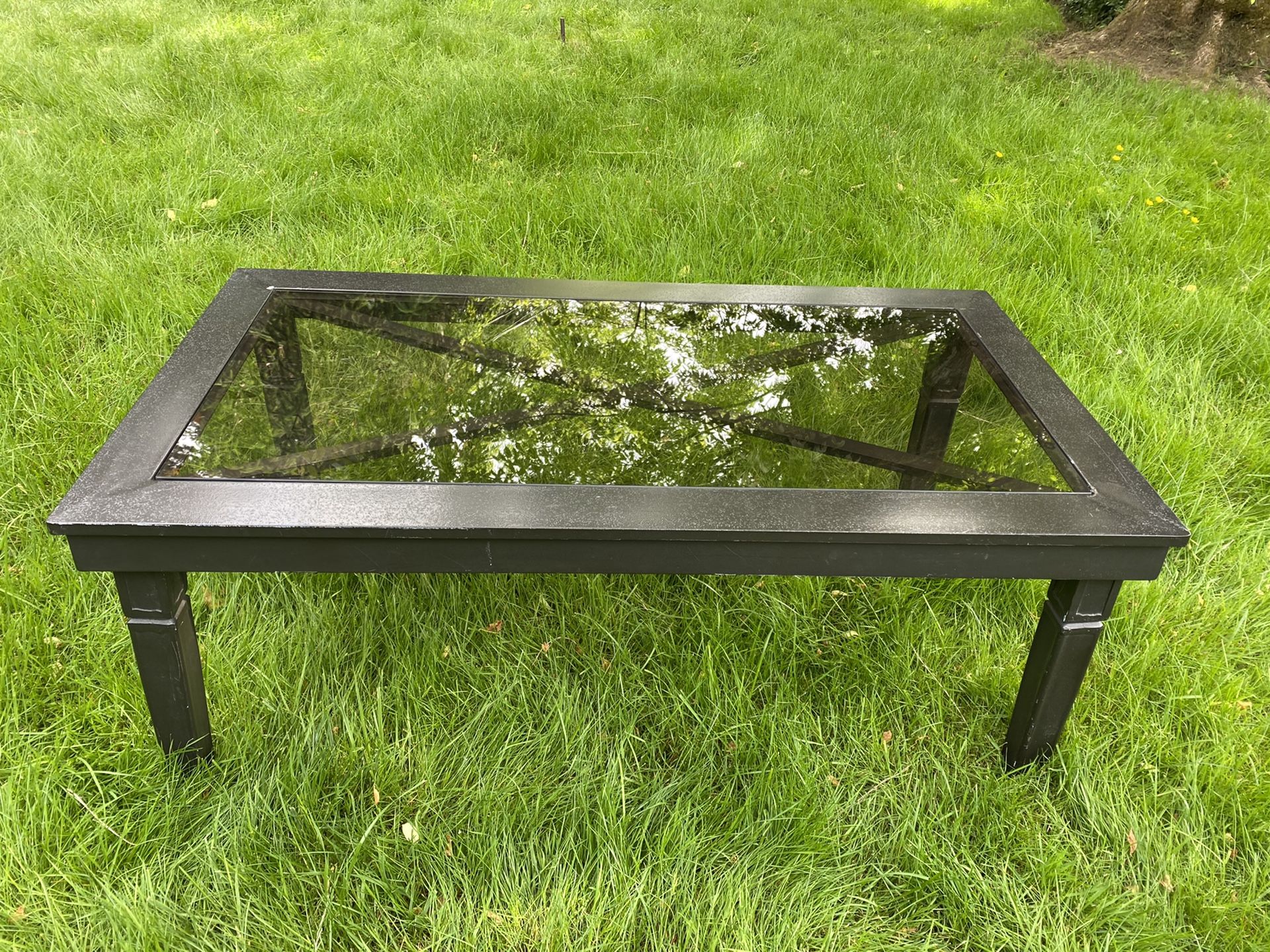 Outdoor Metal and Glass Coffee Table