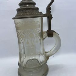 Antique German Pressed Glass Beer Stein Inlaid Lid. A Graf / M. Hofer