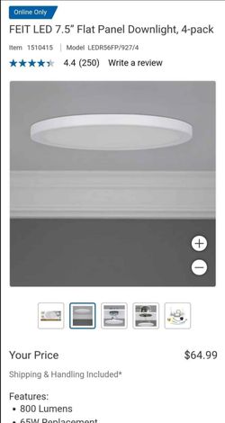 FEIT LED 7.5” Flat Panel Downlight, 4-pack $35 or 24 pack for $150