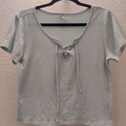 Light Blue Lace Up Sweater Size Large