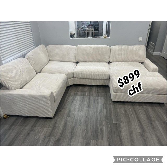 Beige Corduroy Modular Sectional Sofa // October Sale