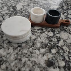 Coasters & Salt And Pepper Marble Pinch Set